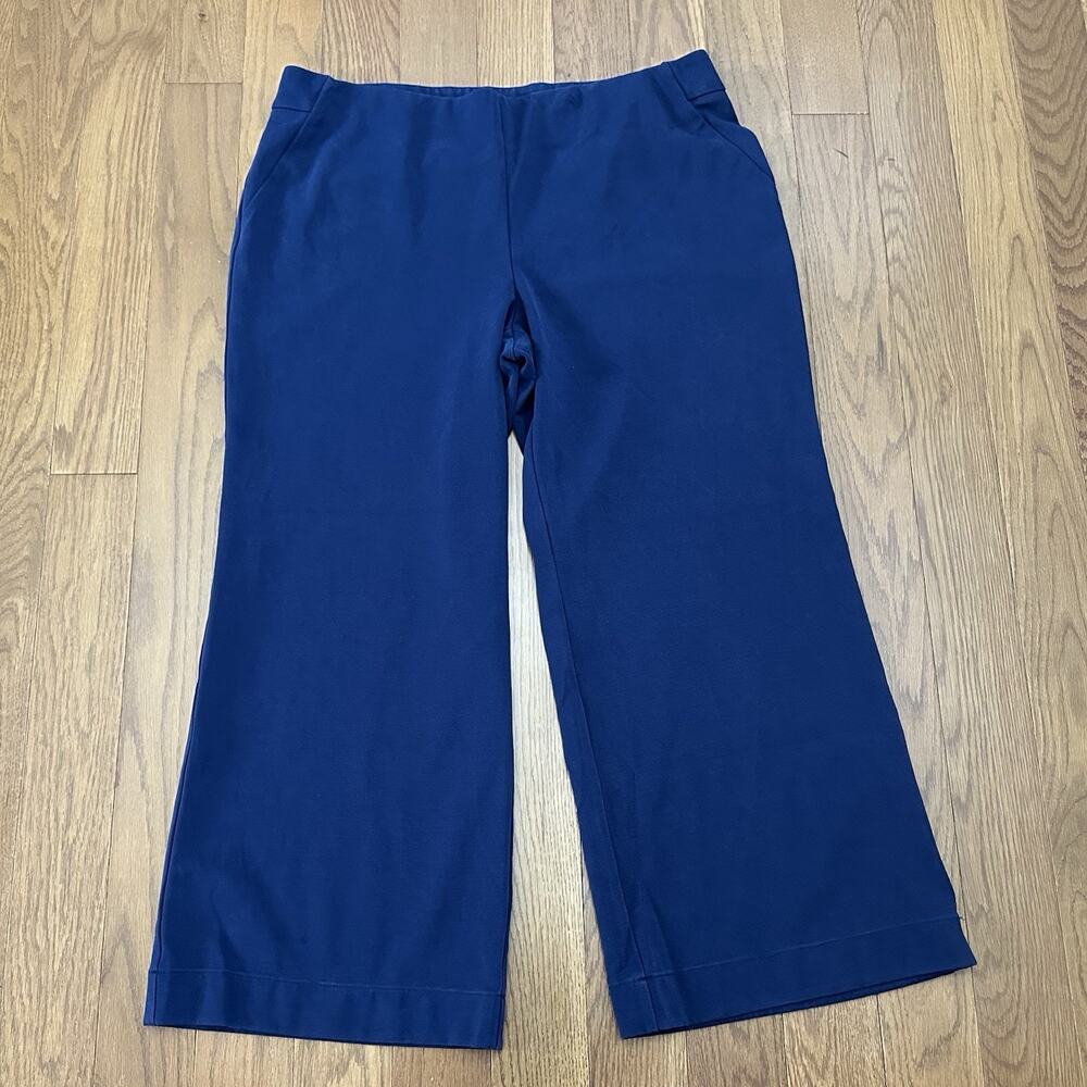 Chicos Pants Wide Leg Crop Elastic Waist Pull On Women Size 3 Soft Navy Blue